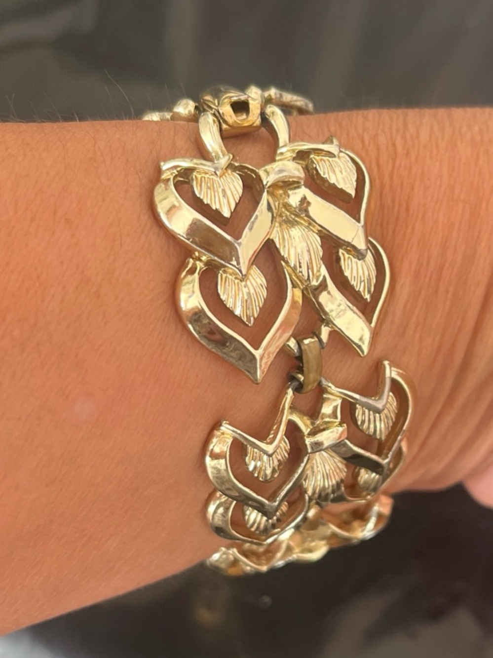 Coro Gold Tone Heart Link Bracelet - Women's Fashion Bracelet Fold Over Clasp